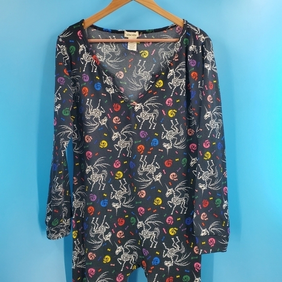 Halloween Multi-color skeleton design black onesie pajamas - Picture 3 of 12